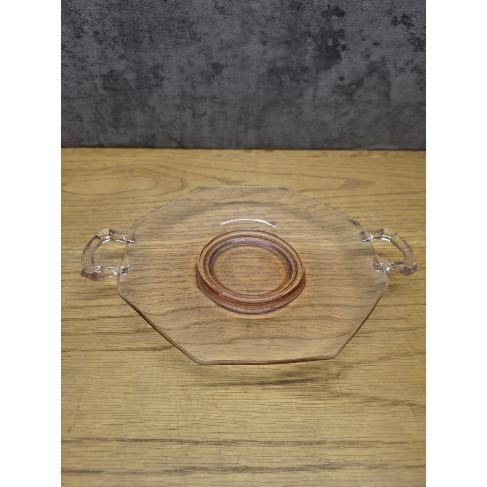 Vintage Pink Depression Glass Octagon Plate/Bread Plate With Handles